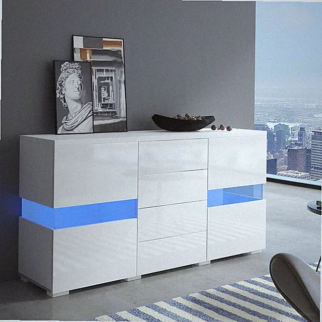 Hochglanz Moderner Sideboard Kommode TV Schrank mit LED Beleuchtung Weiß 140*72