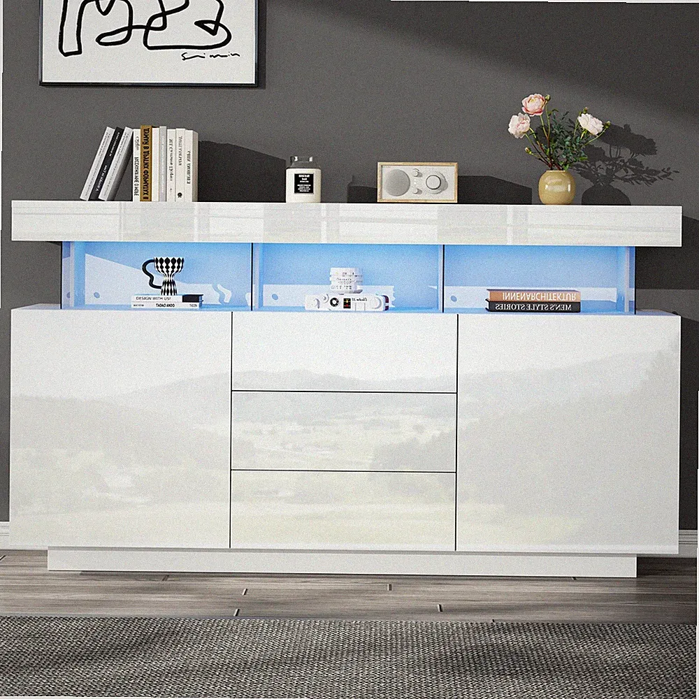 Hochglanz Moderner Sideboard Kommode TV Schrank mit LED Beleuchtung Weiß
