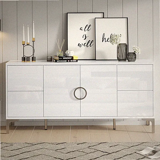 Hochglanz Sideboard Kommode Wohnzimmerschrank TV Schrank mit 4 Schubladen 2türen