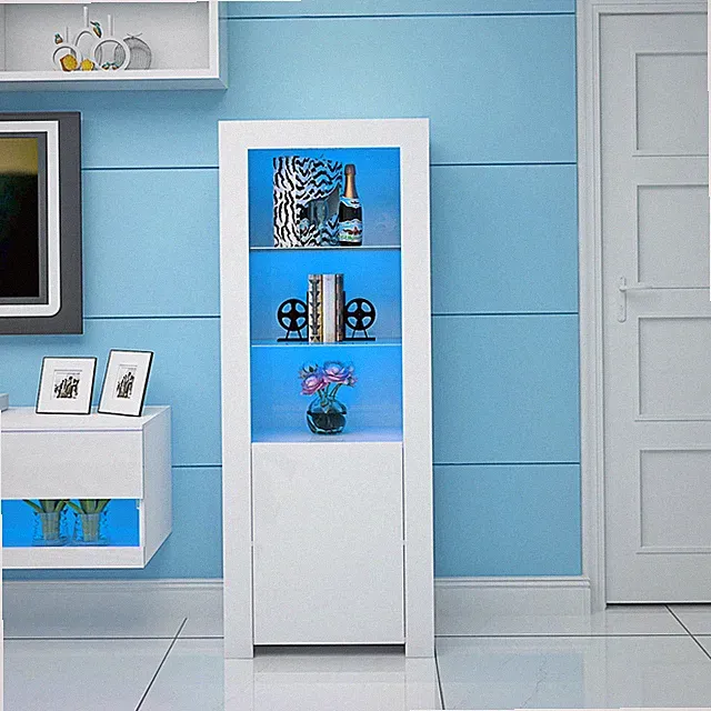 Hochglanz Türvitrine mit LED Licht Glas Regal Sideboard Bücherregal