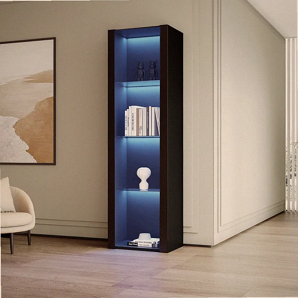 Hochglanz Vitrine Glasvitrine Standvitrine mit LED-Beleuchtung 3 Glasboden Schwa