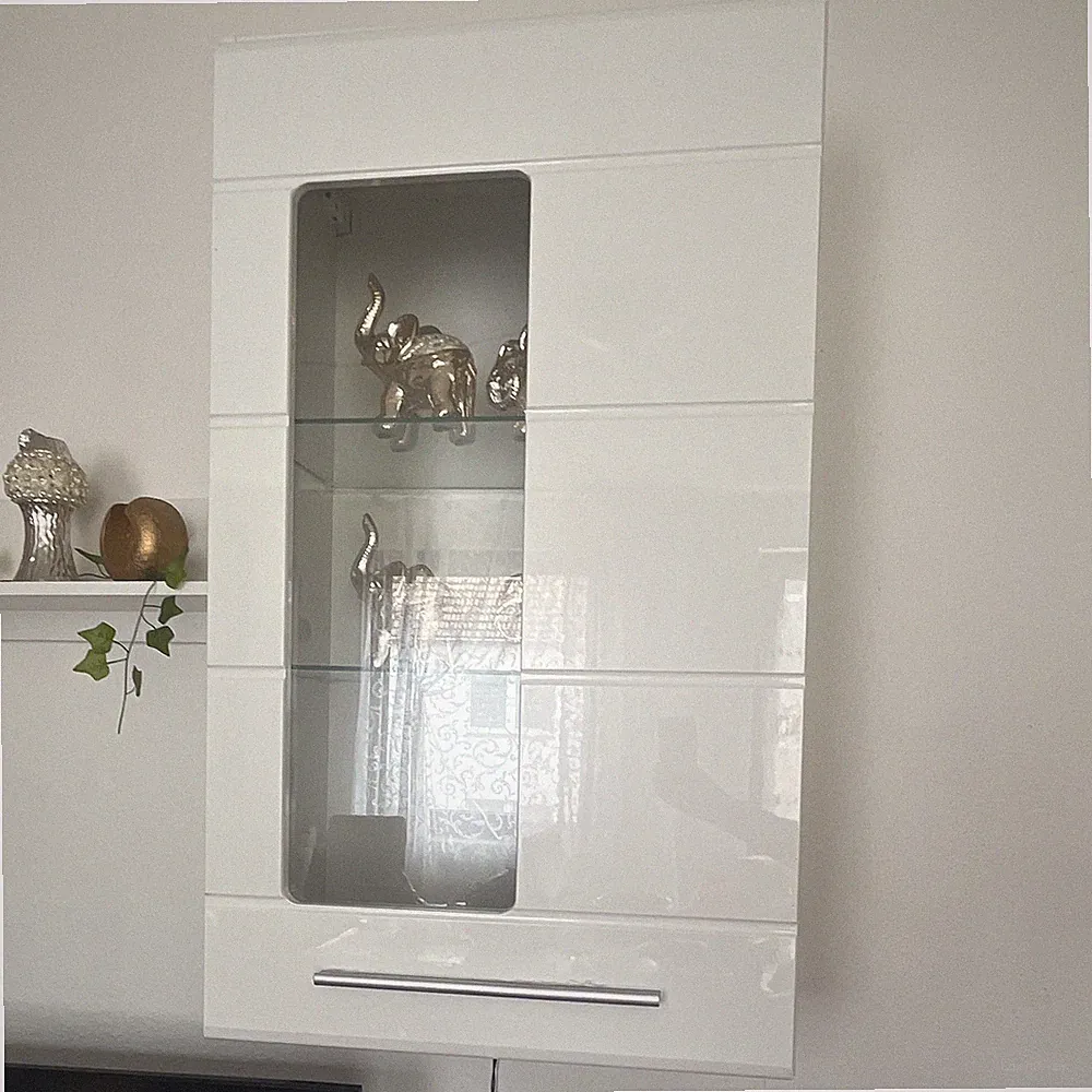 Hochglanz Vitrine Weiß freistehend mit Glastür Metallgriff 50x50x120cm