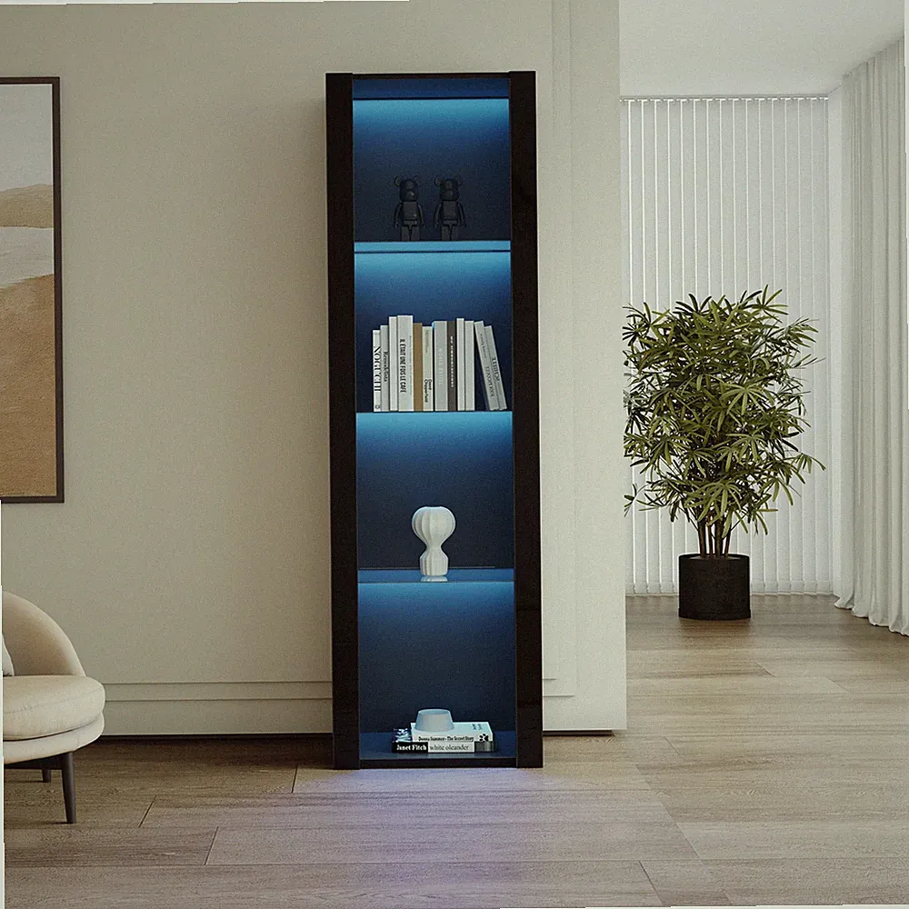 Hochglanz Vitrinenschrank mit LED Beleuchtung 3 Glasfächer Vitrine Hochschrank