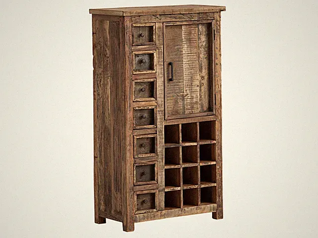 Hochkommode Sumatra Altholz 75x130cm rustikal Highboard mit Flaschenregal