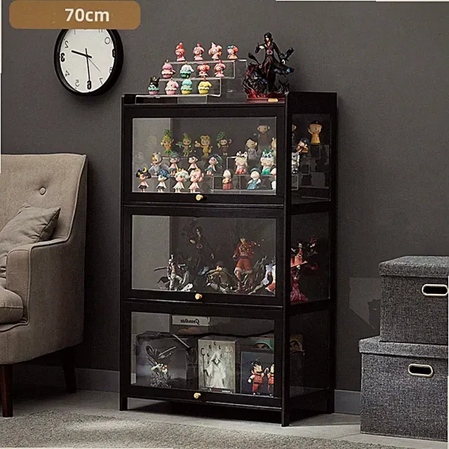 Hochschrank Acryl Vitrinenschrank Standvitrine Sammelvitrine mit 3 Türen Schwarz