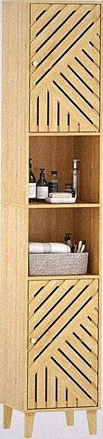 Hochschrank Badschrank schmal Bambus Aufbewahrungsschrank Regale freistehend