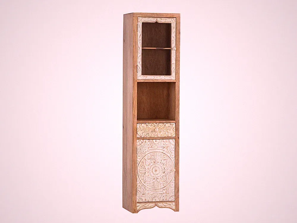 Hochschrank Delhi Massivholz weiß Badmöbel Wandschrank Vitrine Möbel Glasschrank