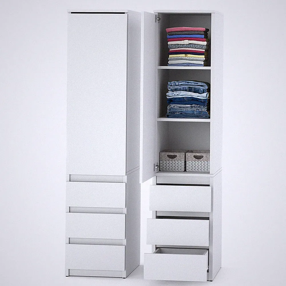 Hochschrank ELVA Weiß 40cm Grifflos Mehrzweckschrank Kleiderschrank Regal 2-in-1