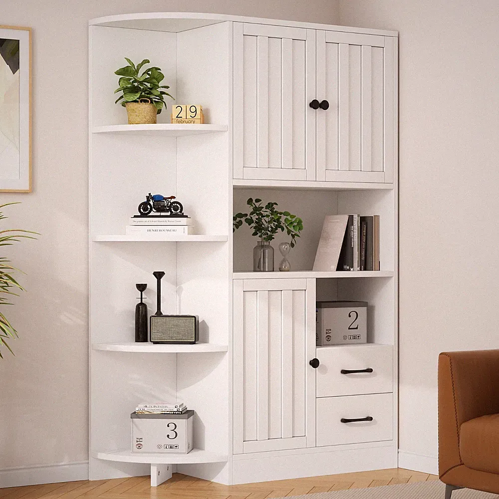 Hochschrank Flurgarderobe Eckkleiderschränke Vitrine mit 3 Schränk + 2 Schublade
