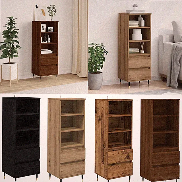Hochschrank Highboard Mit 2 Schubladen 40x36x110 cm Holzwerkstoff Schließfach