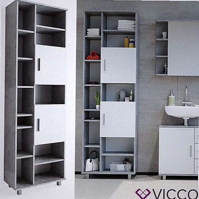Hochschrank Regal Badregal Badschrank 190 x 60 cm Ilias Weiß-Beton VICCO