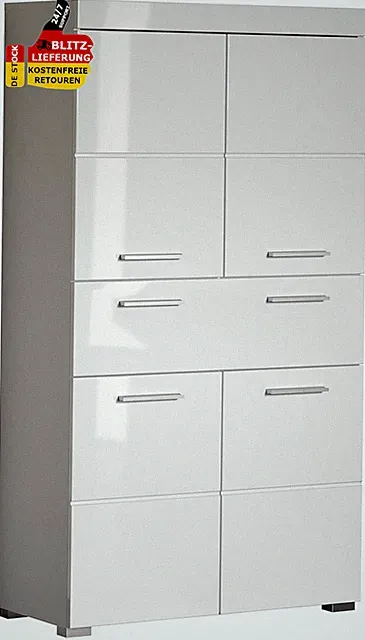 Hochschrank Schrank Bad 73X130X31Cm Hochglanz Badschrank Badezimmerschrank