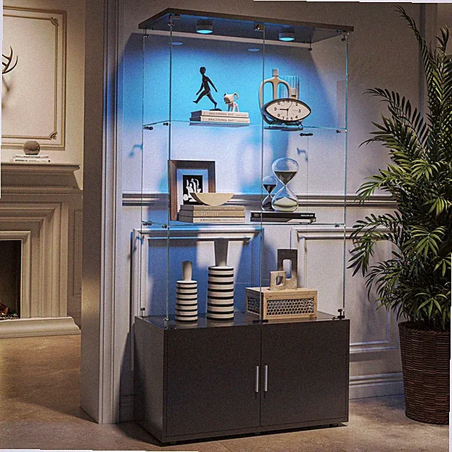 Hochschrank Vitrinenschrank Vitrine LED Glasvitrine Schrank Schwarz Hochglanz .
