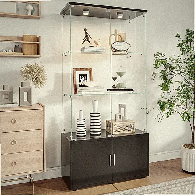 Hochschrank Vitrinenschrank Vitrine LED Glasvitrine Schwarz Schrank Hochglanz