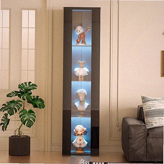 Hochschrank Vitrinenschrank Vitrine mit LED Glasvitrine Schrank Schwarz Hochglan