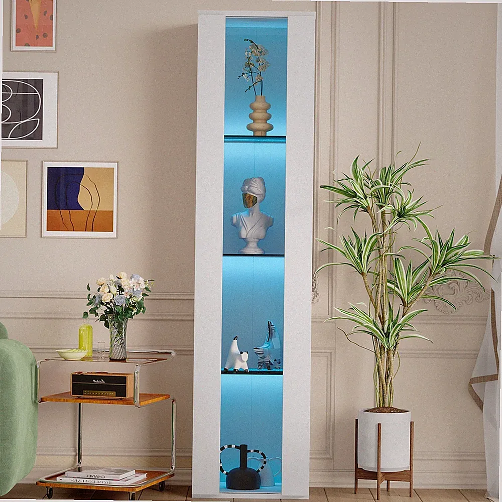 Hochschrank Vitrinenschrank Vitrine Standvitrine m LED Glasvitrine Schrank Weiß