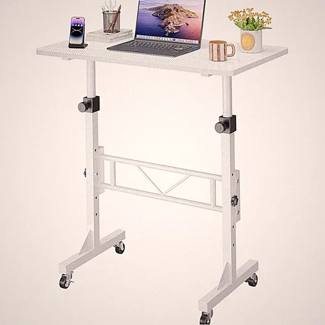 Hochverstellbarer Schreibtisch mit Rollen Weiß für Home Office und Walking Pa...