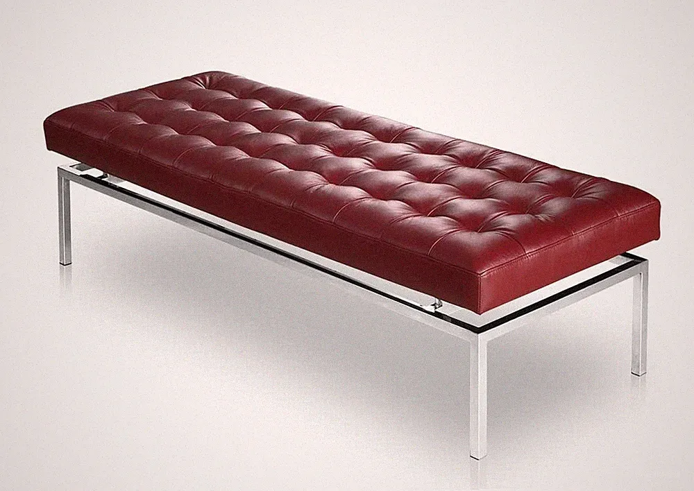 Hochwertige Bauhaus Sitzbank echtes Leder Bordeaux Rot Sitzhöhe 44 cm