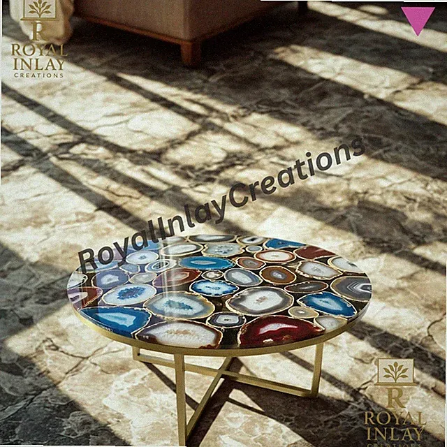 Hochwertiger Bunter Achat Couchtisch – Runder Edelstein-Center Tisch 21"
