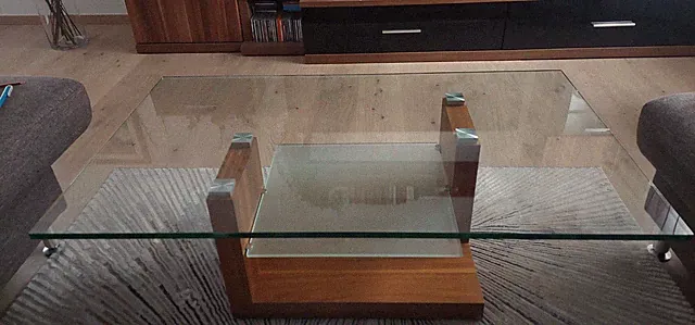 Hochwertiger ILSE Couchtisch (Höffner) - Glas & Massivholz - 120x70