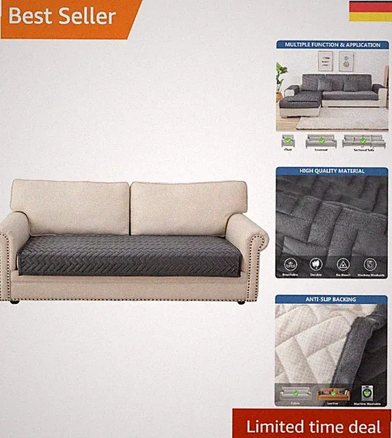 Hochwertiger Samt Überzug für 3-Sitzer Sofa – Rutschfest Dunkelgrau 90x160cm