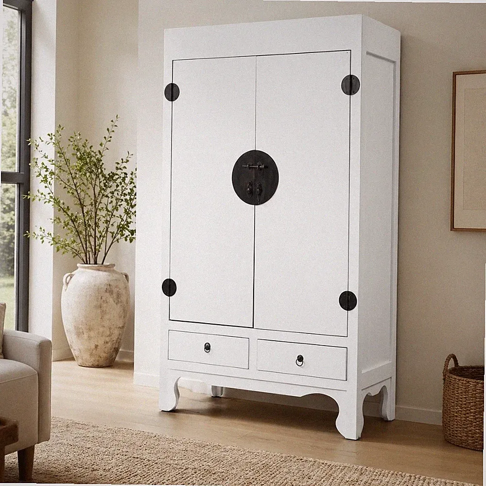 Hochzeitsschrank ASIA Antik-Weiß Shabby Chic ca. H175cm Mahagoni Kleiderschrank