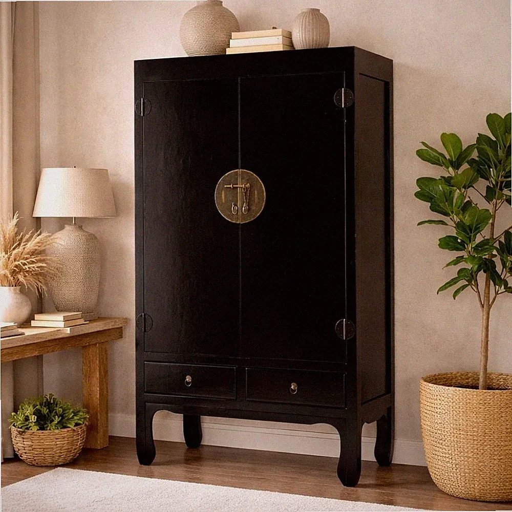 Hochzeitsschrank ASIA Schwarz Shabby Chic ca. H175cm Schrank Kleiderschrank