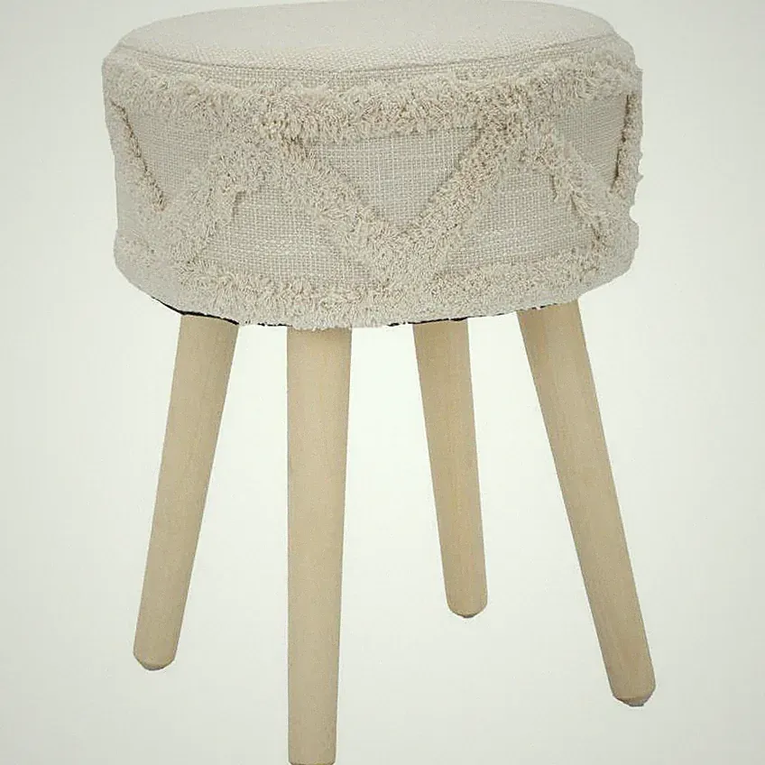 Hocker im Boho-Stil, Holzbeine, Ø 32 cm