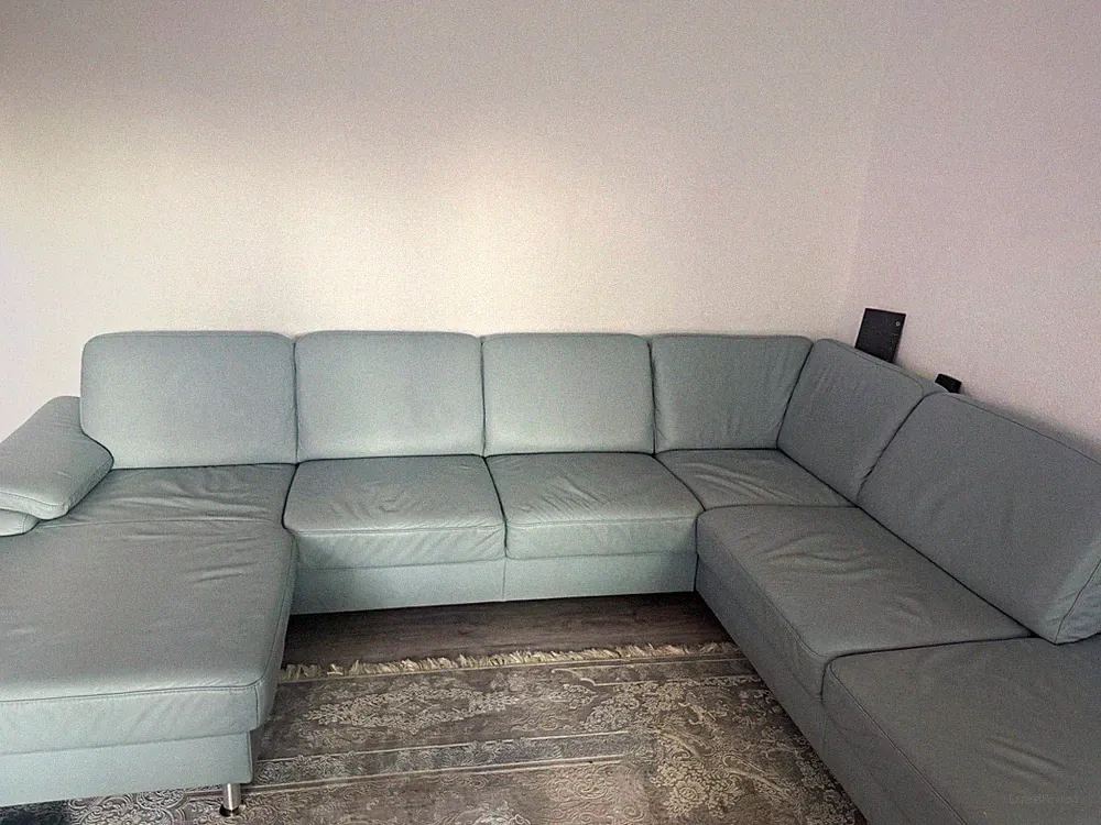Höffner Ecksofa Leder Blau 200x160 cm 5-Sitzer Ottomane links modern