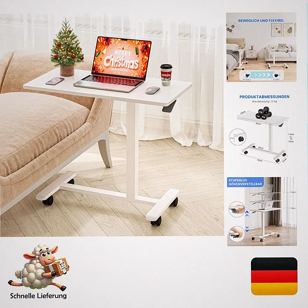 Höhenverstellbarer Beistelltisch mit Rollen Dripex, 113 cm, Holz-Design, Wohn...