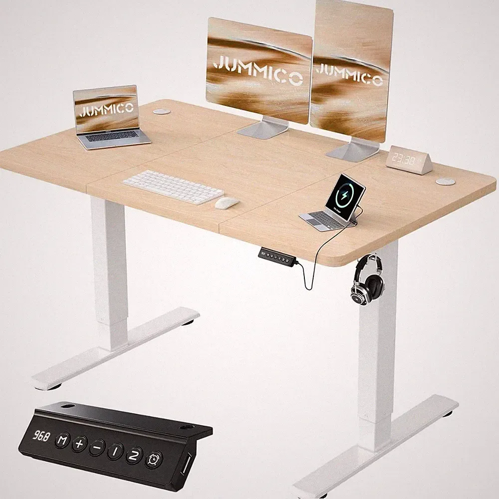 Höhenverstellbarer Bürotisch Schreibtisch 140x60 Memory Alarm USB Laden bis 70kg