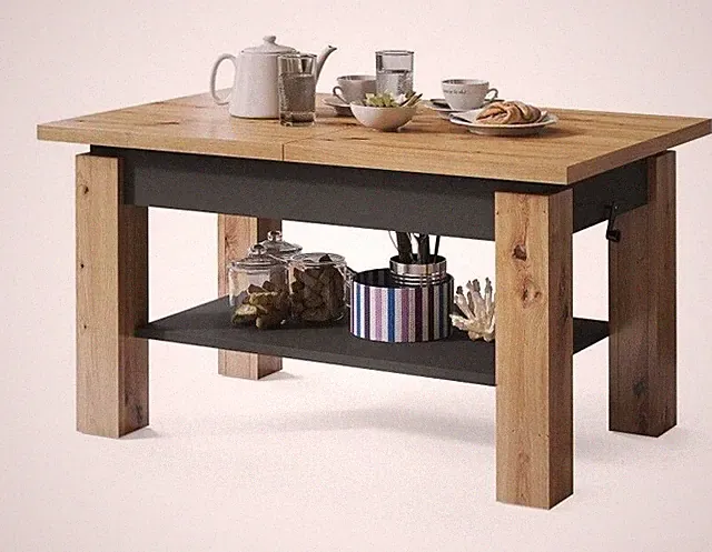 Höhenverstellbarer Couchtisch Astro Kaffetisch aufklappbar ausziehbar Ablage