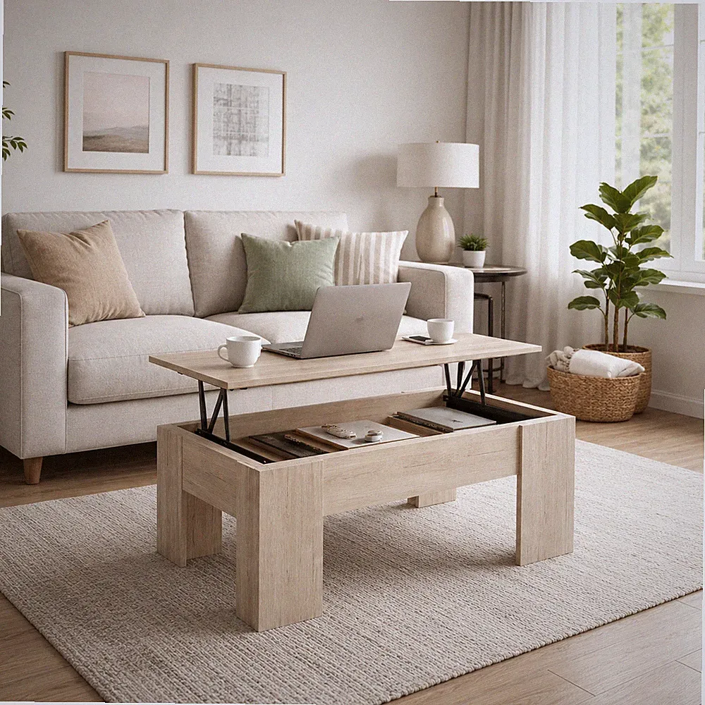 Höhenverstellbarer Couchtisch für Wohnzimmer. Abmessungen: 100 x 45 x 50 cm (Br