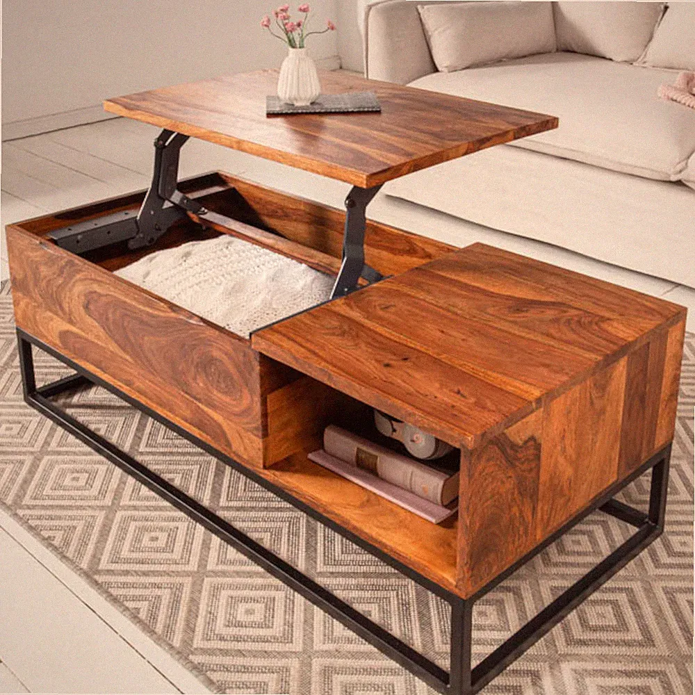 Höhenverstellbarer Couchtisch MAKASSAR FUNCTION 110cm Sheesham Massivholz Tisch