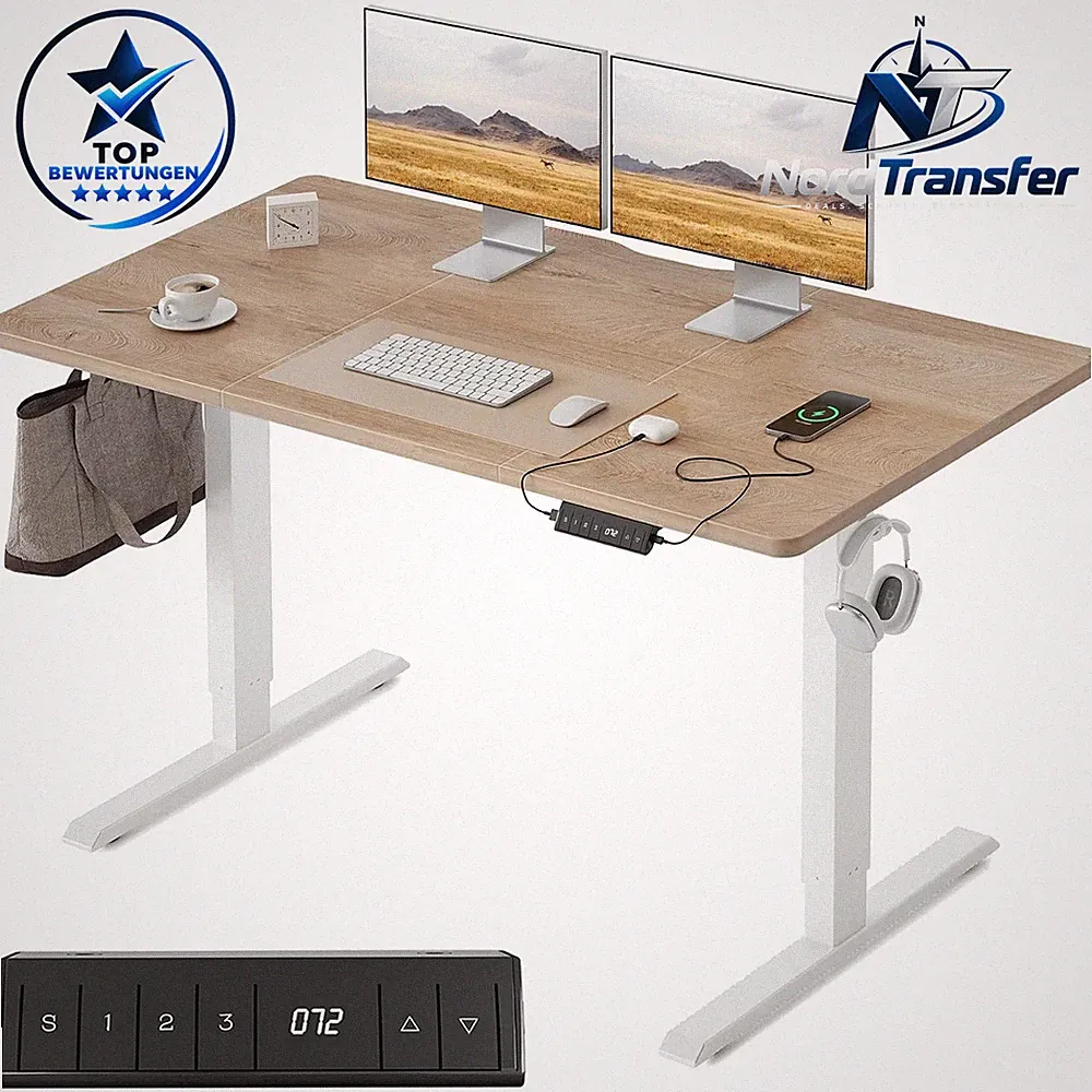 Höhenverstellbarer Schreibtisch 120x60cm mit USB-C und USB-A Ladeanschluss