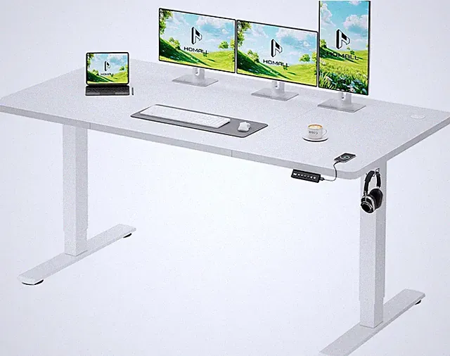 Höhenverstellbarer Schreibtisch 160x70 cm Elektrisch mit USB-Anschluss Weiß