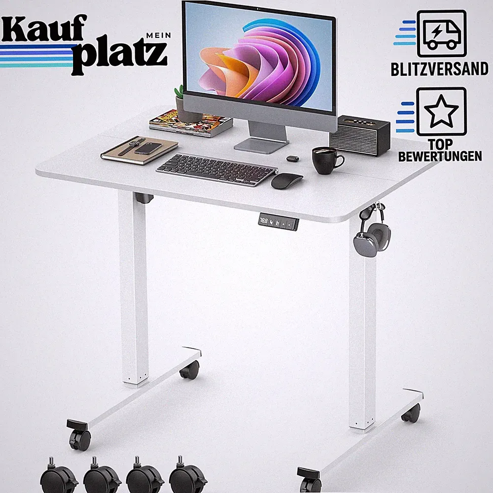 Höhenverstellbarer Schreibtisch 80x60 cm Elektrisch mit Memory Funktion Weiß