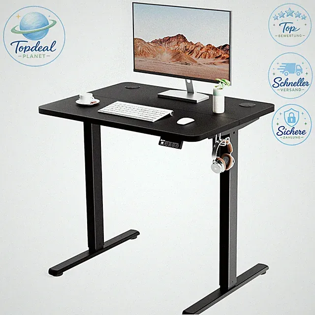 Höhenverstellbarer Schreibtisch Elektrisch 80x60cm Schwarz Büro Möbel