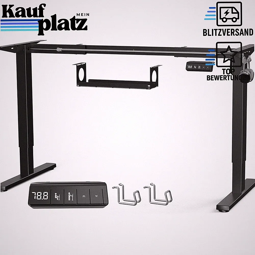 Höhenverstellbarer Schreibtisch Gestell elektrisch Schwarz mit Kabelwanne