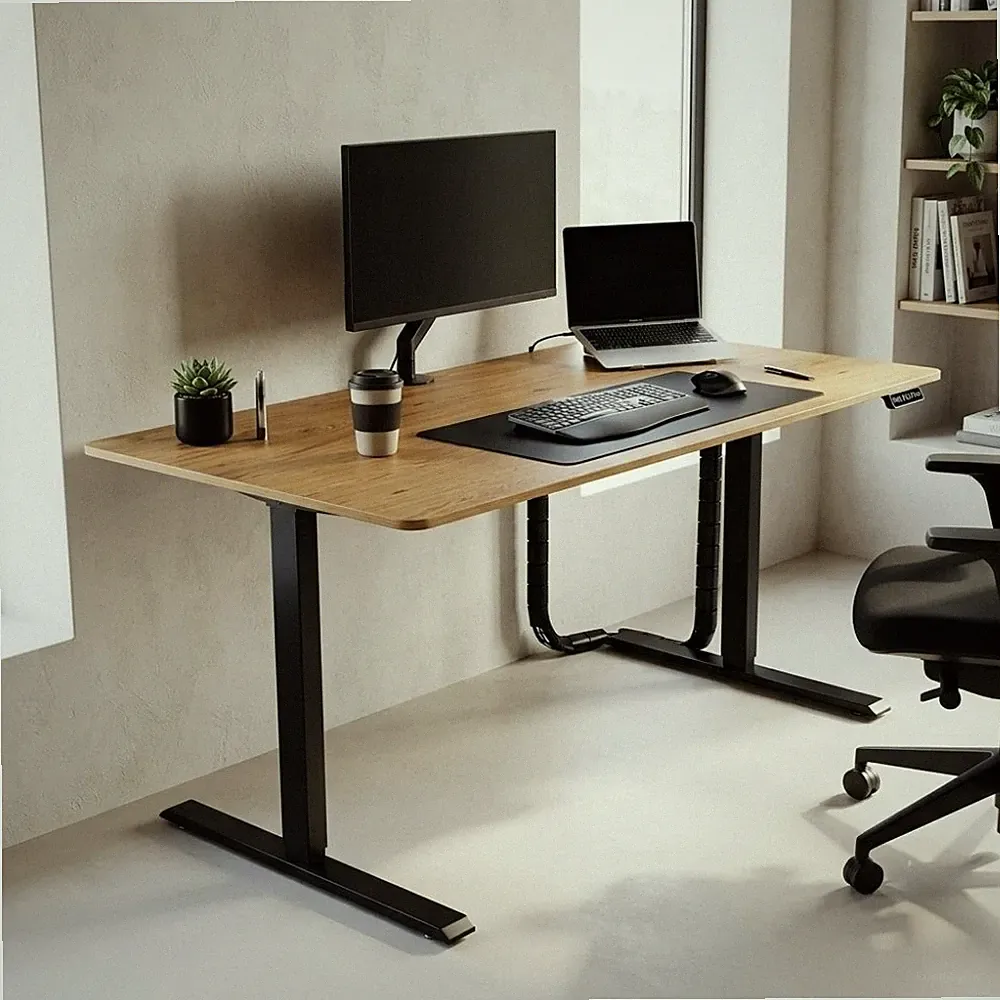 Höhenverstellbarer Schreibtisch KANTOR 120cm elektrisch Eiche Metallgestell