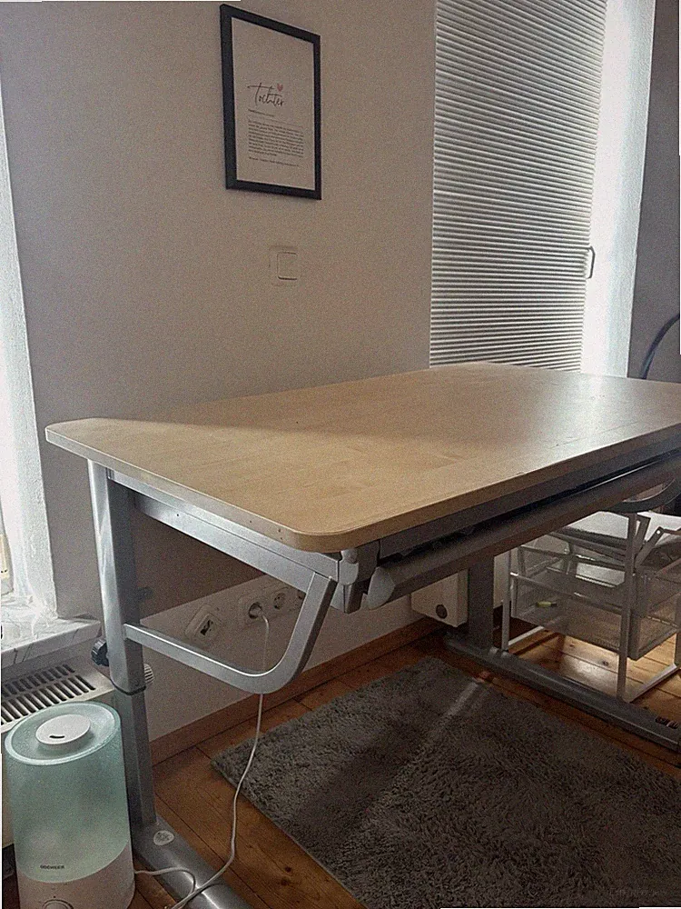 Höhenverstellbarer Schreibtisch manuell 80cm, helles Holz/Metall beige/silber