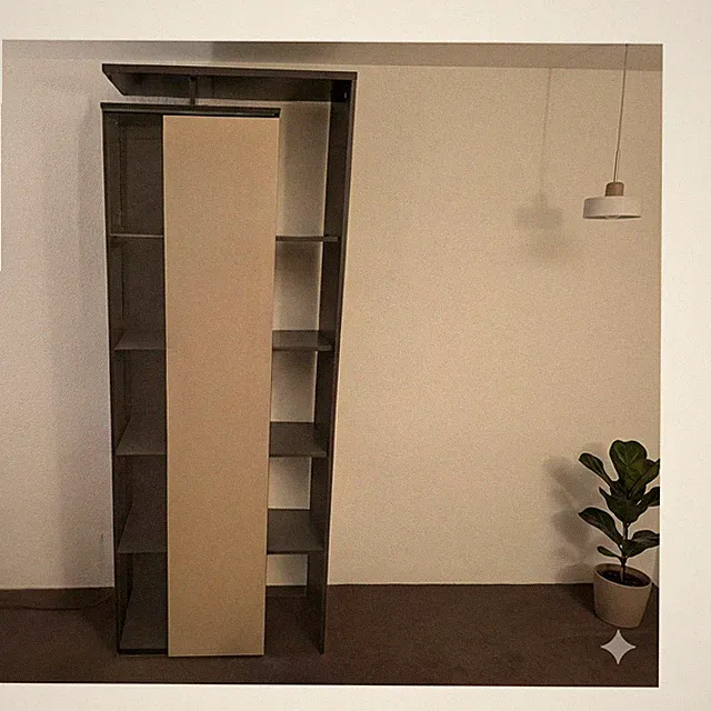 Hoher moderner Schrank/Vitrine Schwarz/Beige, Glastür / Highboard