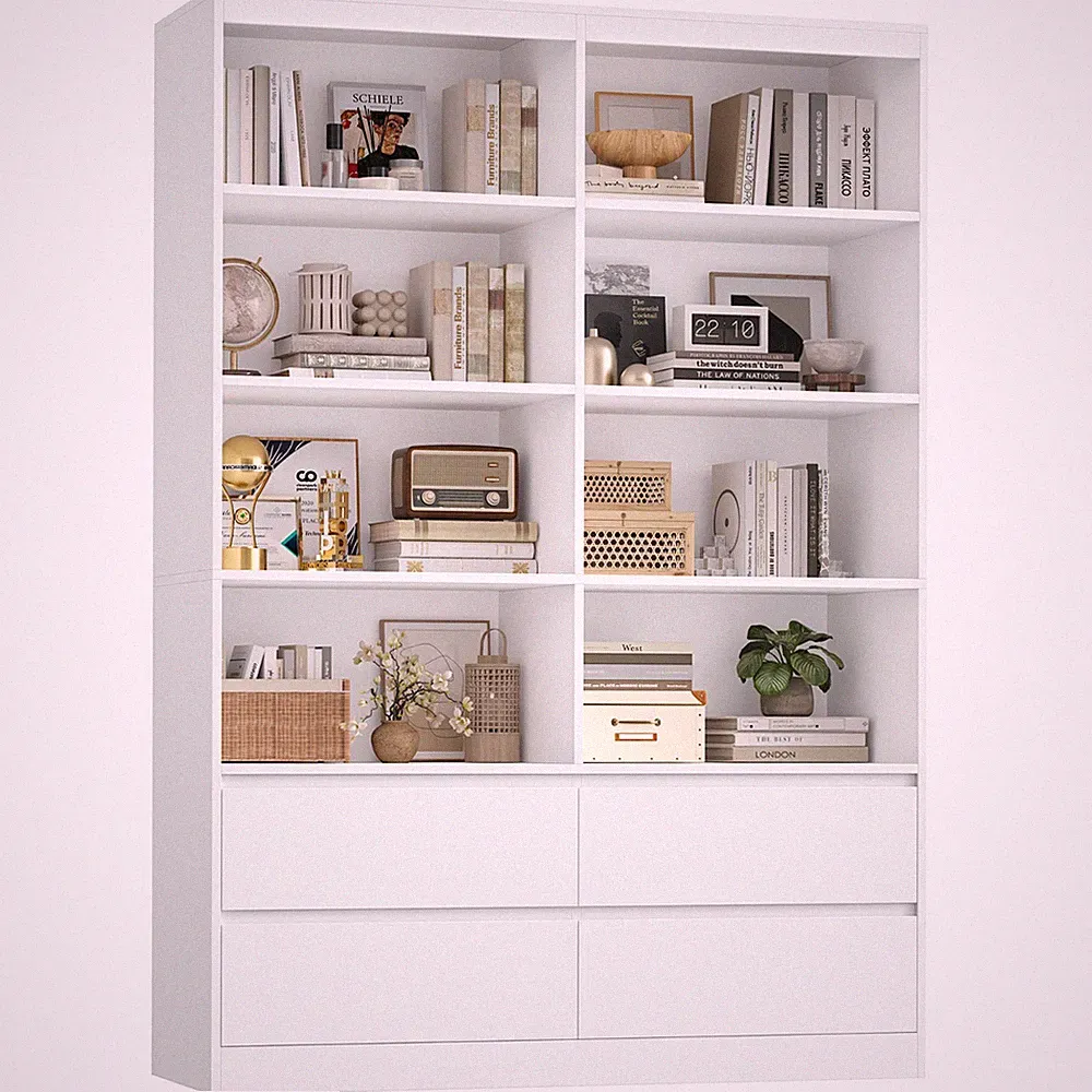 hohes Bücherregal 4 Schubladen 8 Fächer Bücherschrank Hochschrank 180x120x30 cm