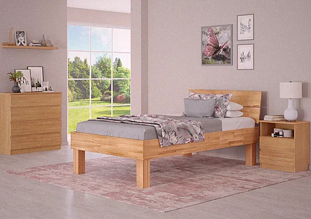Hohes Massivholzbett 120x220 für XXL-Gewicht Seniorenbett Zubehör wählbar