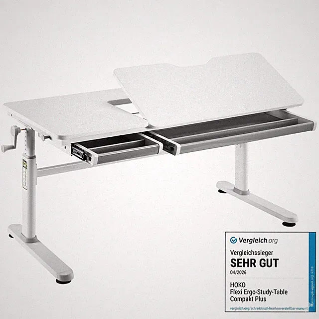 HOKO Kinderschreibtisch höhenverstellbar 120x60 cm neigbar 2 Schubladen Haken