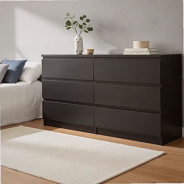 Holz Aufbewahrungsschrank 6 Schubladen Schwarz Modern Schlafzimmer Flur Organizer