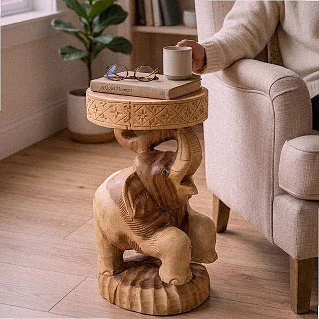 Holz Beistelltisch Elefant 50cm Holztisch Nachttisch Massivholz Hocker Tisch neu
