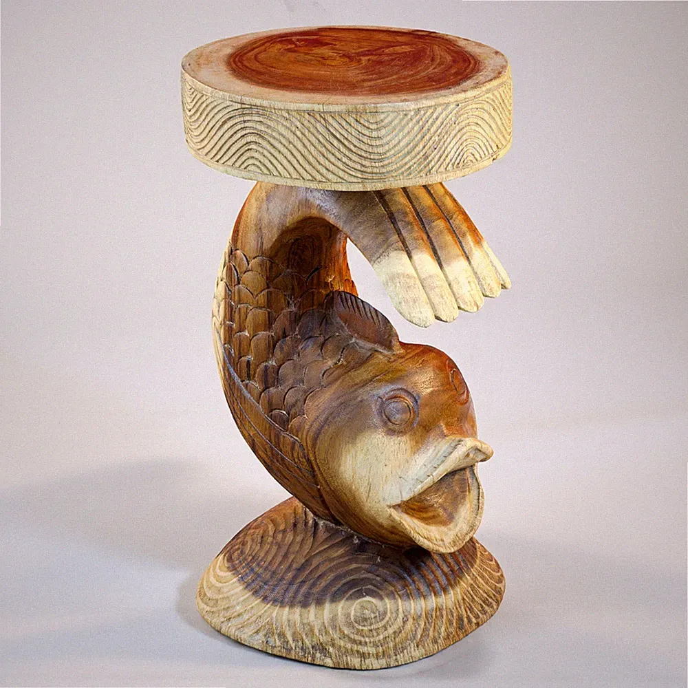 Holz Blumenständer Fisch Beistelltisch geschnitzt massiv Hocker Wohnzimmer Möbel