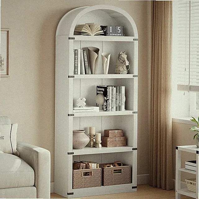 Holz Bücherregal mit 5 Ablagen gewölbter Bücherwand für Heimoffice Bücherregal
