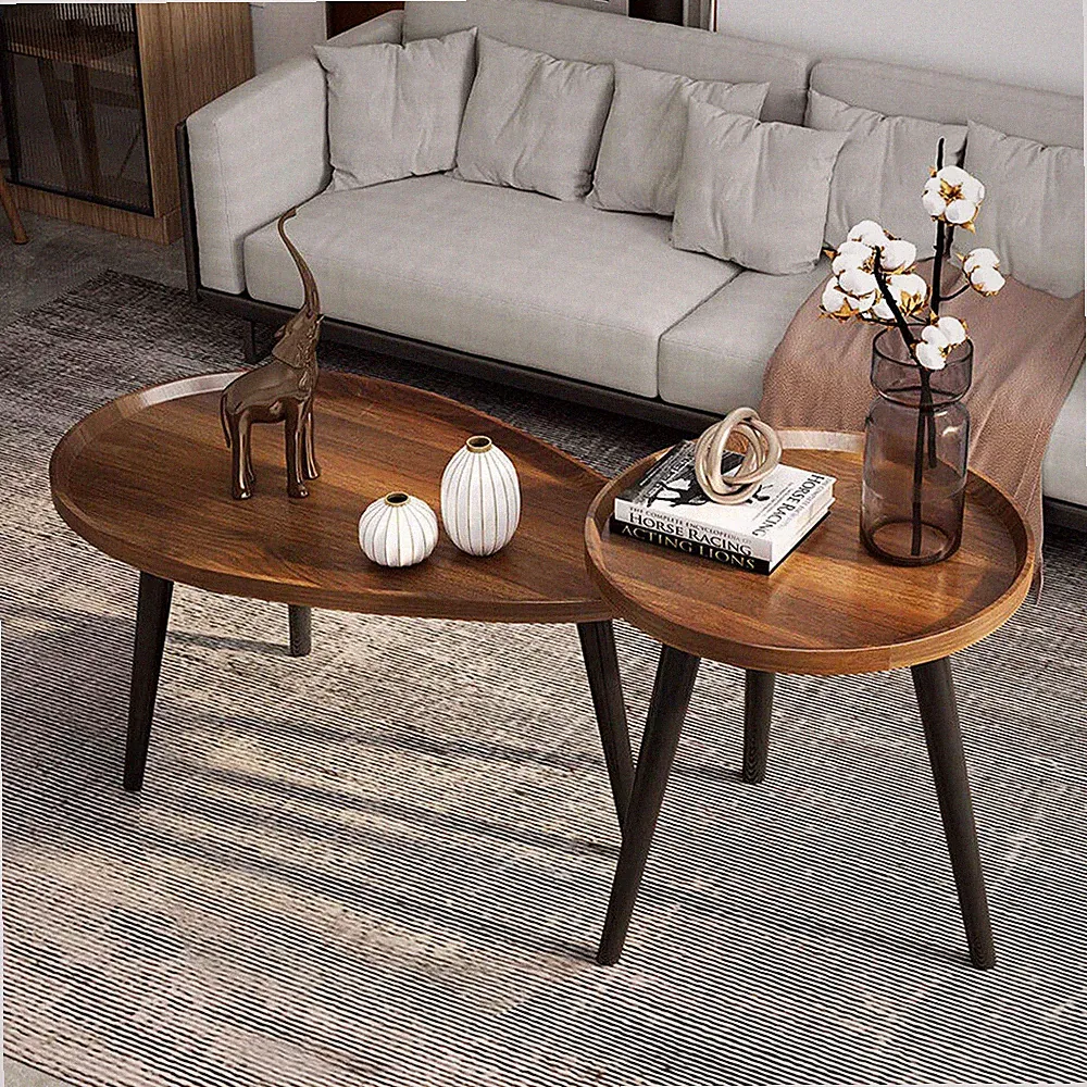 Holz Couchtisch Sofatisch klein Wohnzimmertisch rund Beistelltisch rustikal Oval